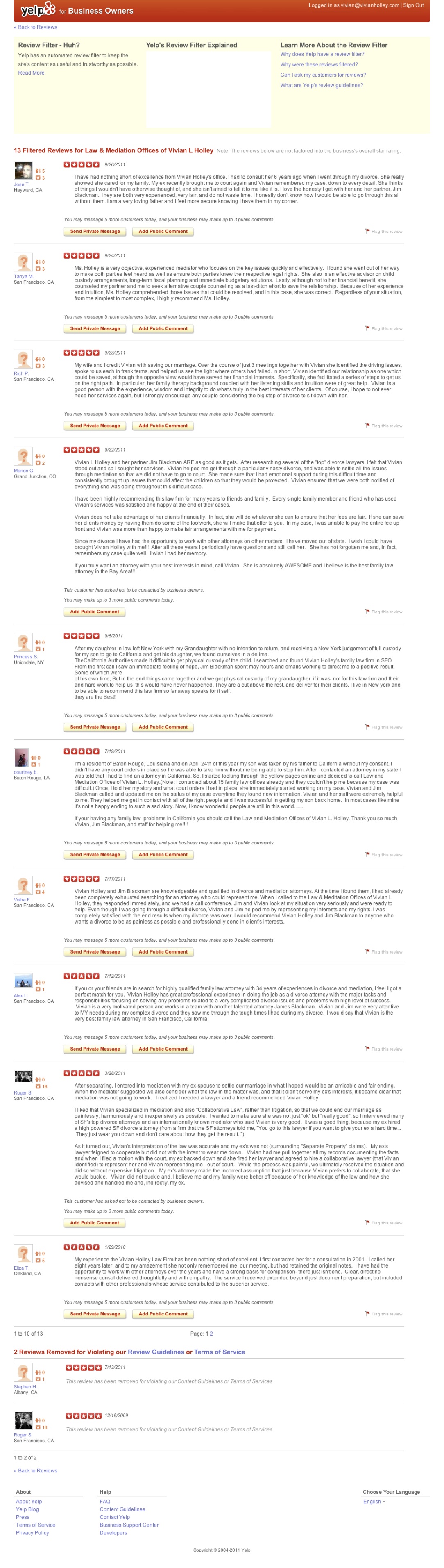 Yelp Reviews as of 10-6-11